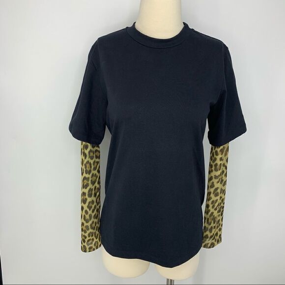 Goen.J Black Cheetah Print Long Sleeve Burnout Tee T-shirt Top Size 4 - Picture 1 of 8